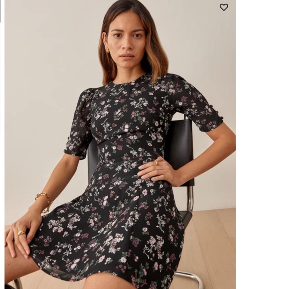 Reformation Bard Dress Mini Puff Sleeve Jolene Georgette Floral Size 12 - Picture 3 of 14